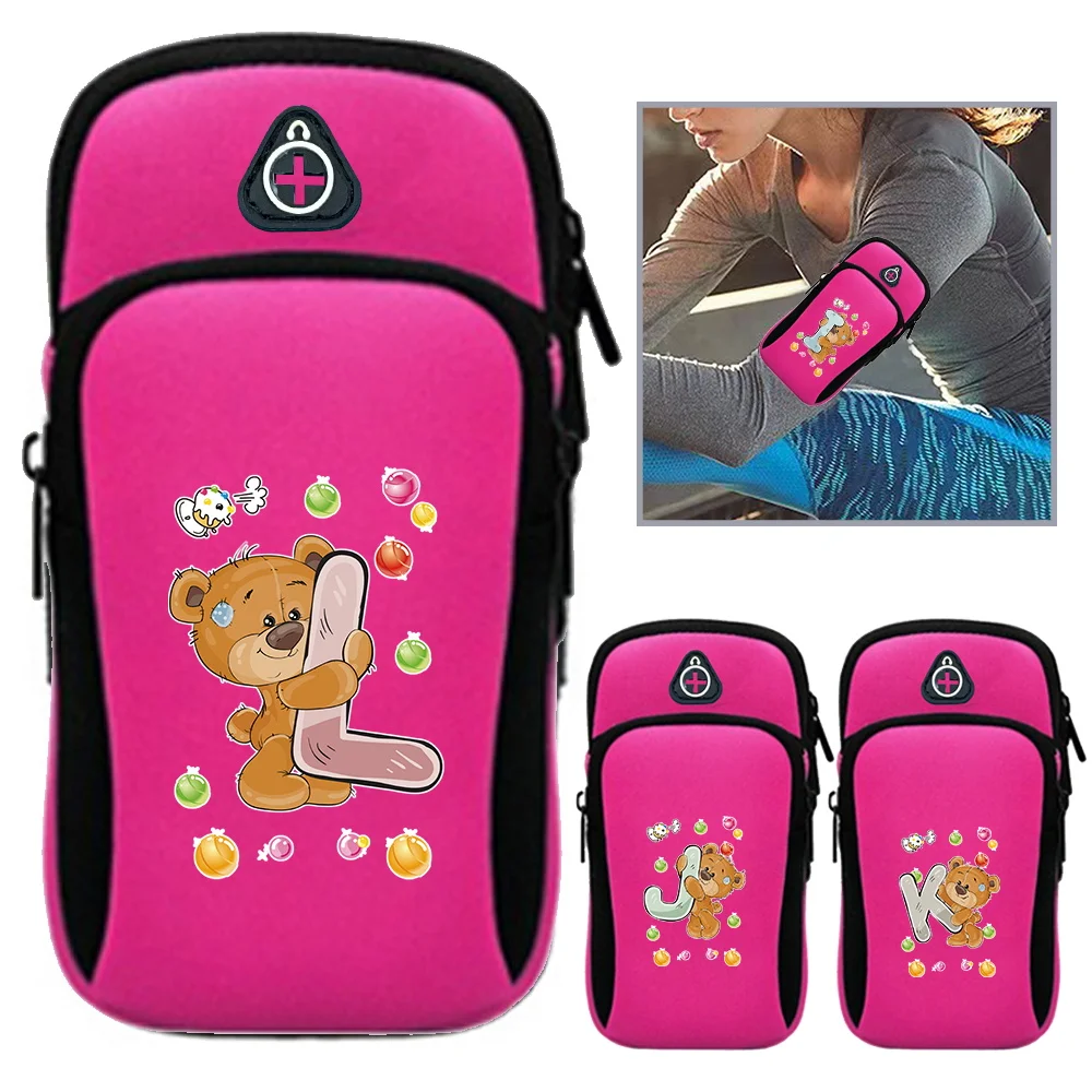 Bear Letter Series Sports Bag Double Layer Zipper Adjustable Arm Band Sundries Storage Bags Cycling Gym Running Phone Bag Unisex