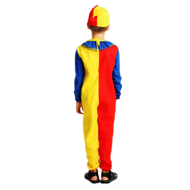 Children Halloween Buffoon Costumes Baby Clown Cosplay Costume Circus Jumpsuits Kids Christmas Day New Year Rompers Hat