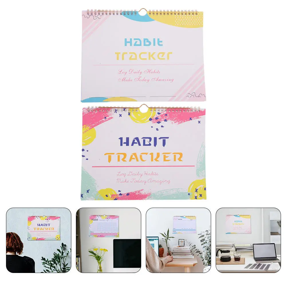 

2Pcs Undated Habit Tracker Planner Simple Minimalist Goal Journal for Daily Weekly Monthly Tracking Home Office School Use