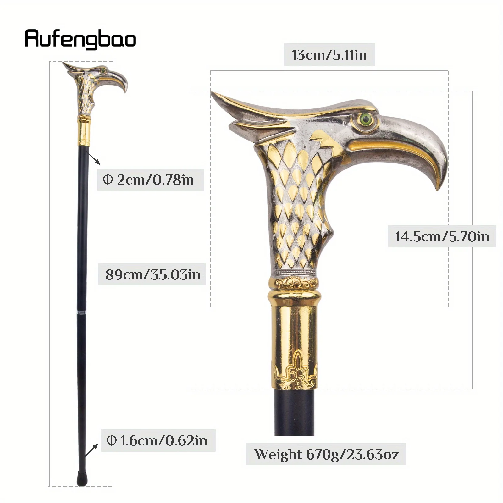 الذهبي الأبيض النسر عصا للمشي الزخرفية مصاص دماء تأثيري خمر حفلة عصرية قصب Crosier أداء المرحلة قصب 89 سنتيمتر