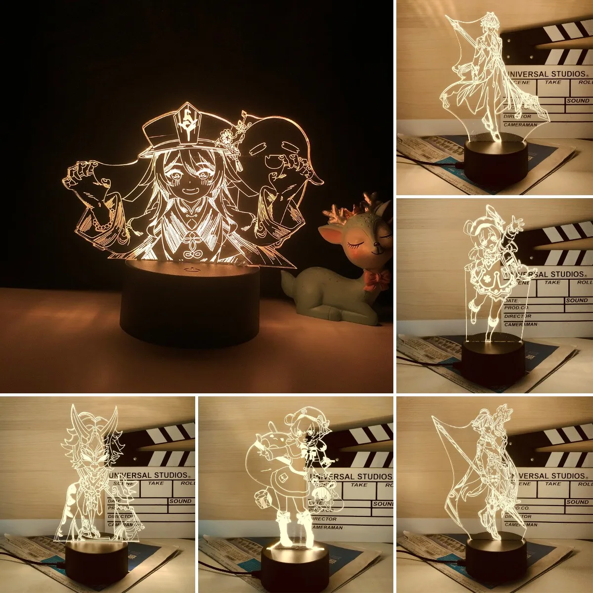 Genshin Impact Yae Miko Hu Tao Scaramouche Game Figure 3d Led Lamp for Bedroom Kazuha Tighnari Acrylic Night Lights Gift