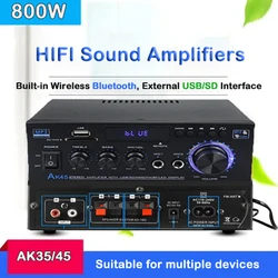 Amplificateur de puissance AK35/AK45, 800W, 2 canaux, Bluetooth, mini amplificateurs de son Hifi pour home cinéma, karaoké, support FM, USB, SD, micro, médailles