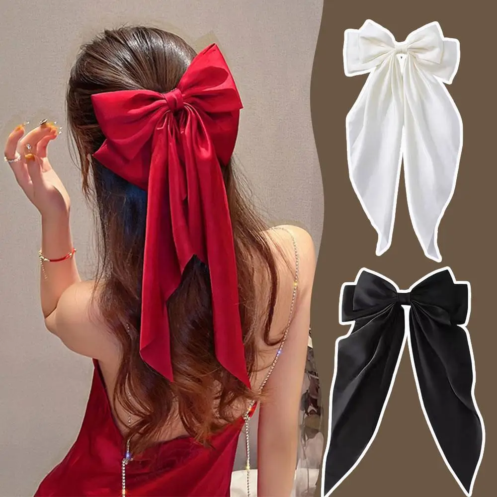 

Новогодняя заколка для волос, модная длинная шелковая лента, лента с бантом, заколка для волос, головные уборы, хвост, резинки для волос, модные красные аксессуары для волос для женщин
