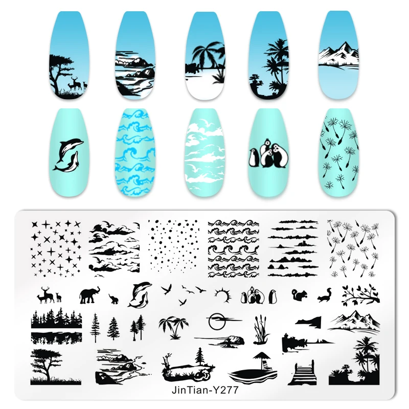 Coconut Tree Nail Art Stamping Template Plate Summer Beach Pictures Birds Nail Stamping Plates Manicure Stencil Set For Nail