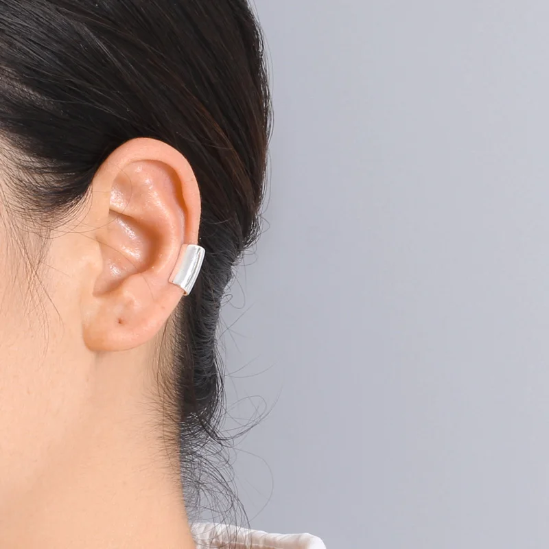 Real 925 Sterling Silver Smooth Surface Ear Cuff Clip on Earrings For Women Wedding Party Fine S925 Jewelry DA1794