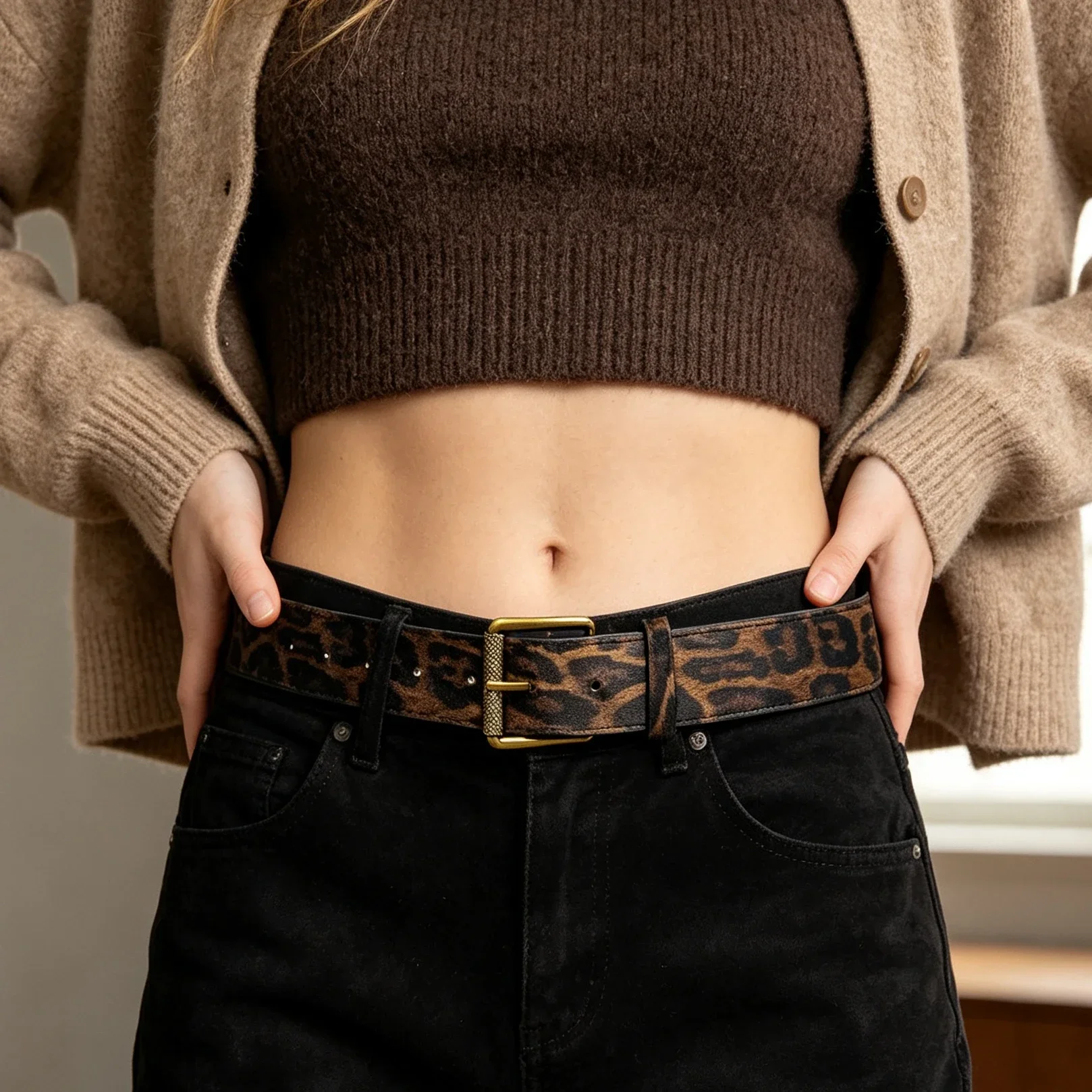 New Autumn/Winter Suede Retro Leopard Print Belt for Women – Stylish and Versatile Waist Belt