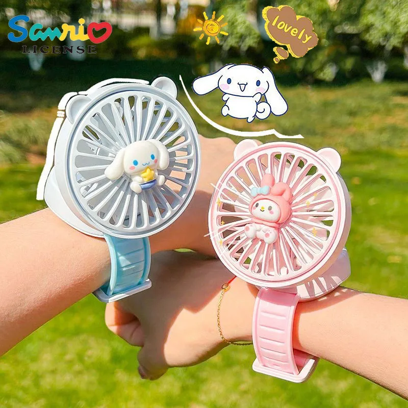 

New Sanrio Anime Cinnamoroll My Melody Cute Watch Fan Portable Usb Rechargeable Hand Ring Type Silent Fan Girls Gifts Kids Toys