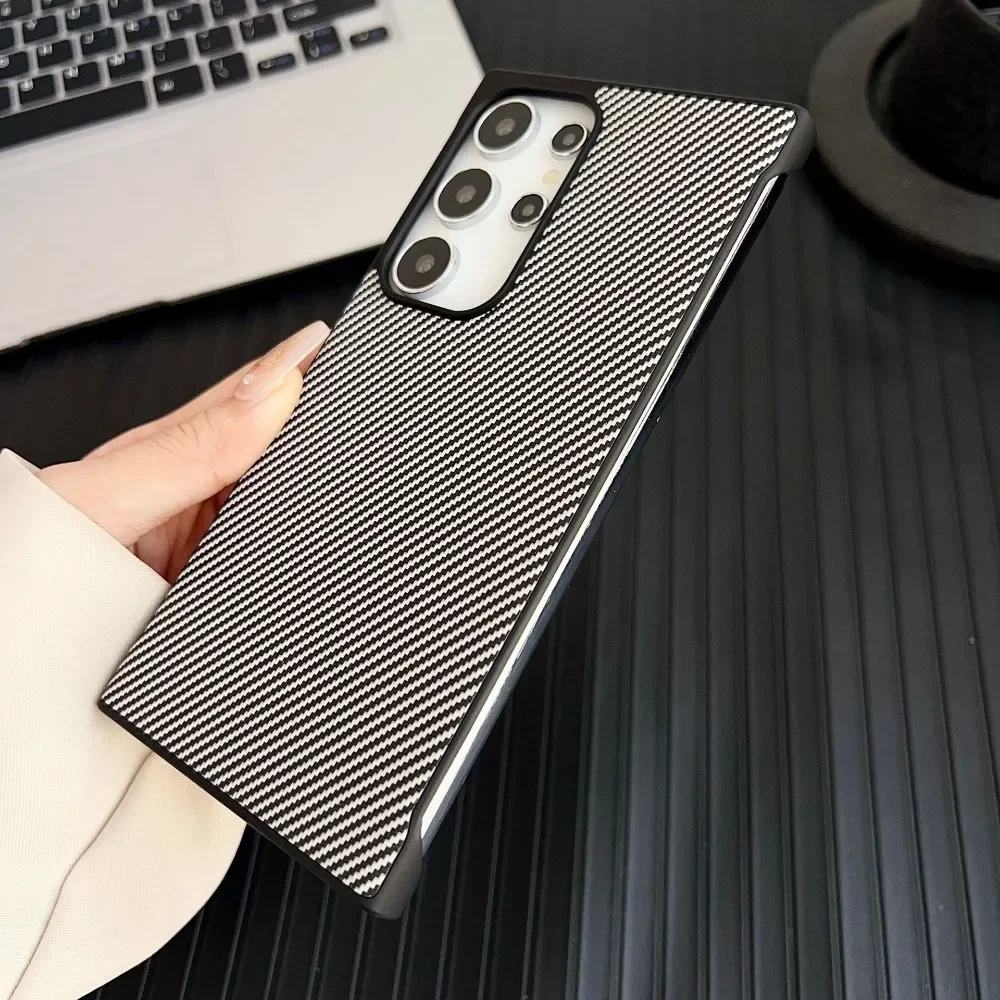 Carbon Fibre Leather Phone Case for Samsung Galaxy S25 S24 Ultra S25 Plus S24 + No Border Anti Fall Measures Protective Cover