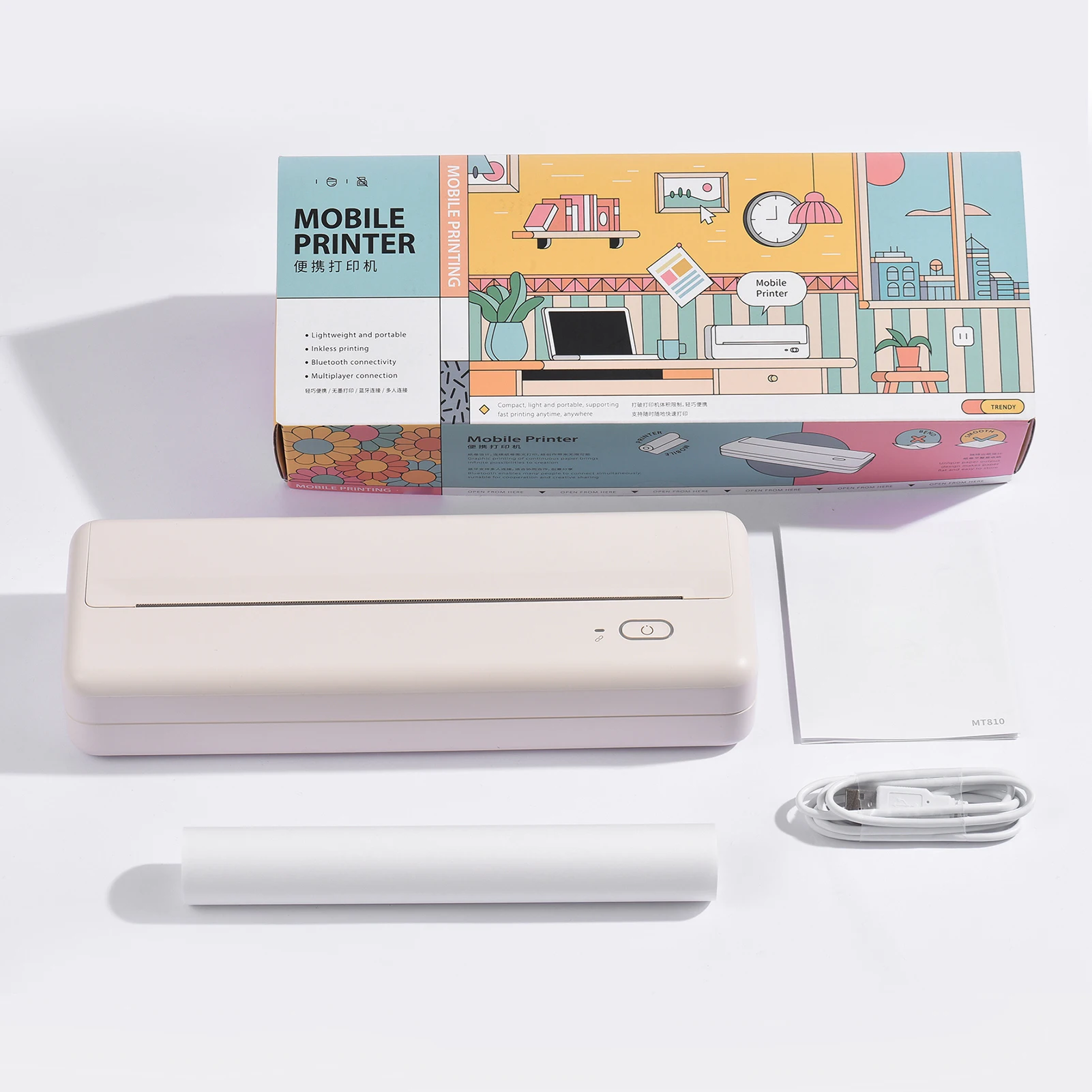 

【Sale】MT810 A4 Portable Paper Printer Wireless BT Connect Thermal Printing Mobile Photo Printer Support 210mm and 110mm