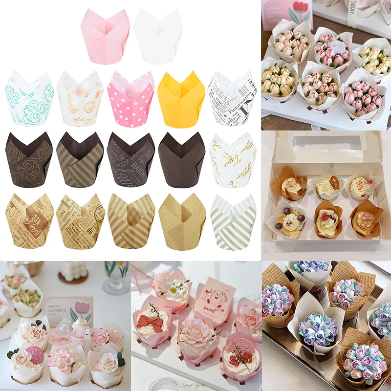 

50Pcs Tulip Muffin Cupcake Paper Cups Oilproof Cupcake Liner Baking Muffin Wrap Case Wedding Birthday Party Cake Decorating Tool