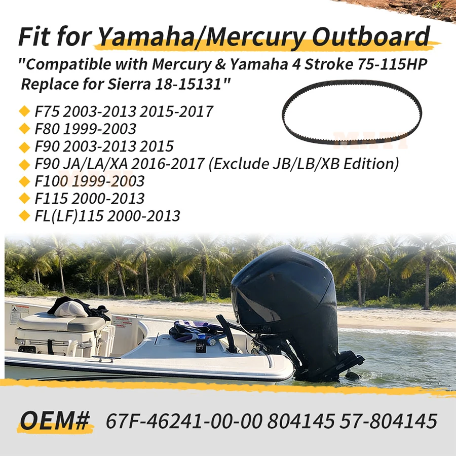 Engine Timing Belt for Yamaha Outboard for Mercury F100 F80 F75 F90 F115 1999-2017 67F-46241-00-00 804145 57-804145
