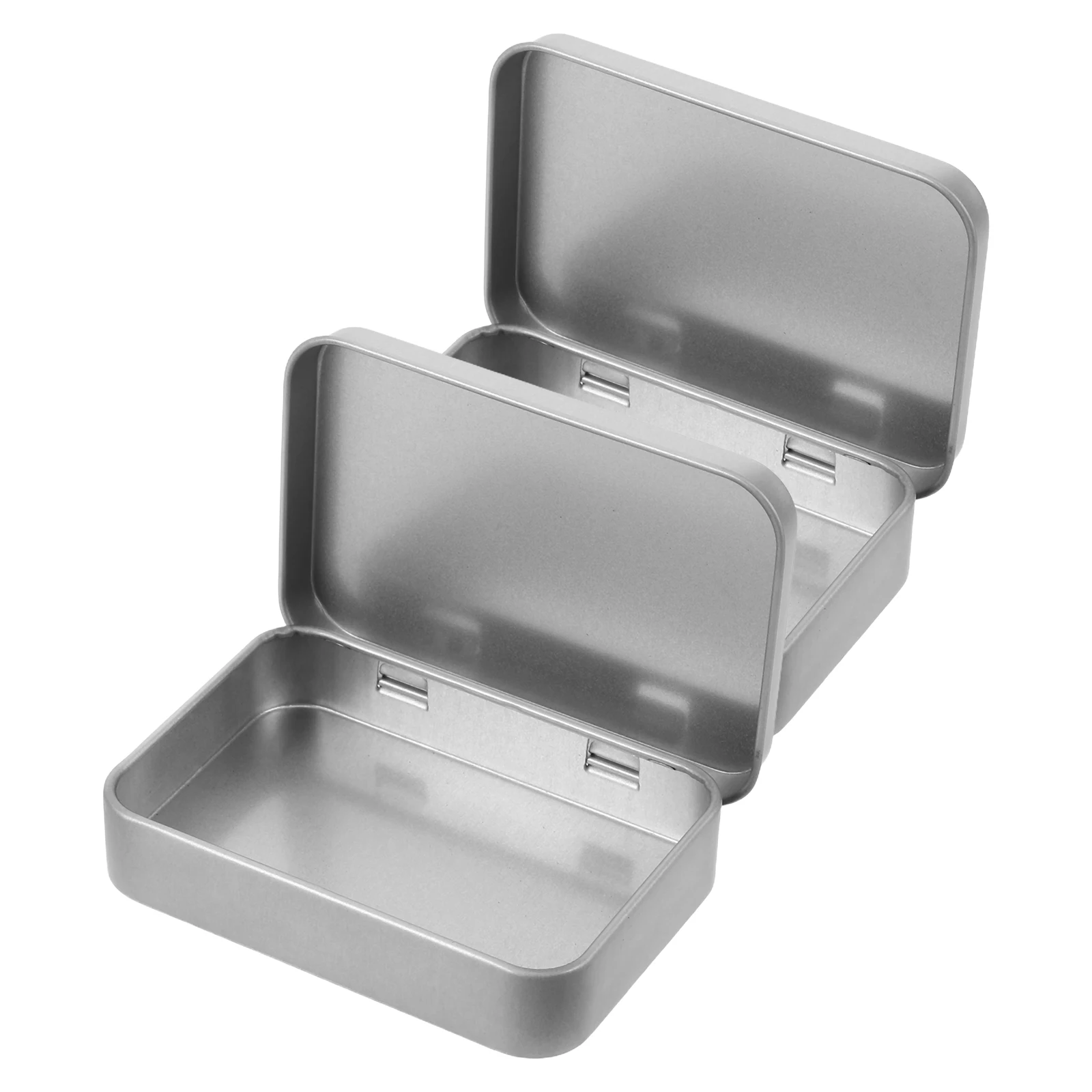 

2pcs Tinplate Boxes Rectangular Storage Candies Small Items Tight Seal Portable Mini Metal Containers Silver