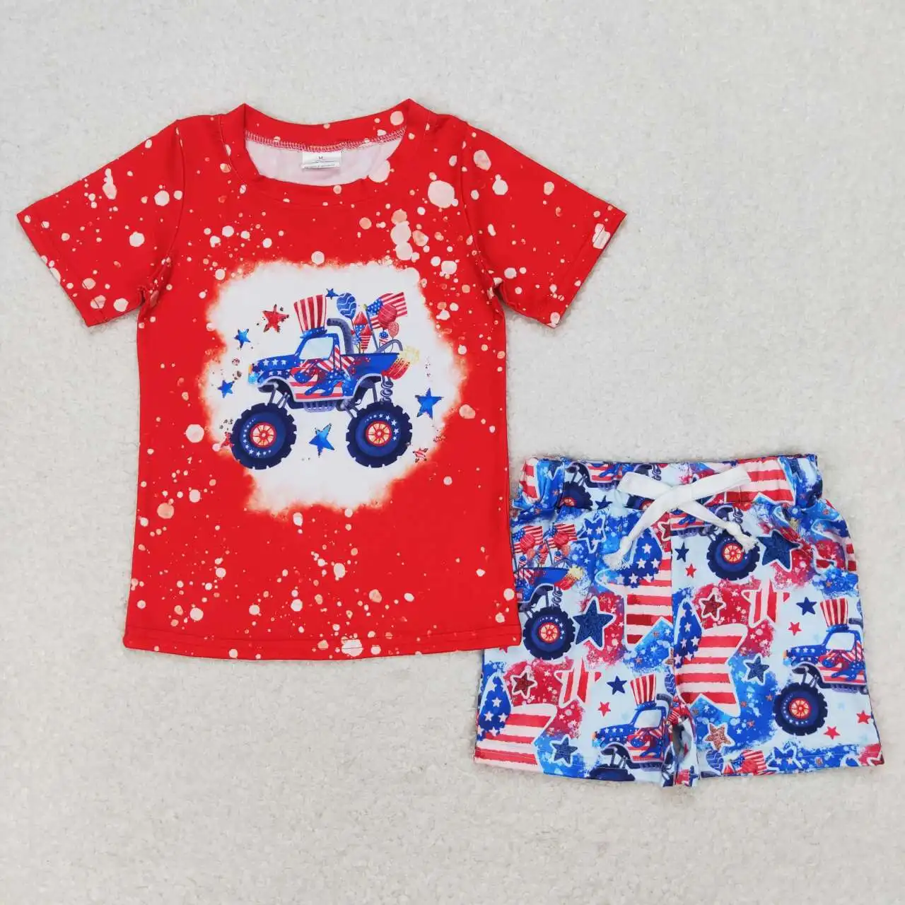 Toddler boys July 4th truck Outfits Clothes Baby Short Sleeves Top printed Shorts Kids Clothing Wholesale boutique summer set