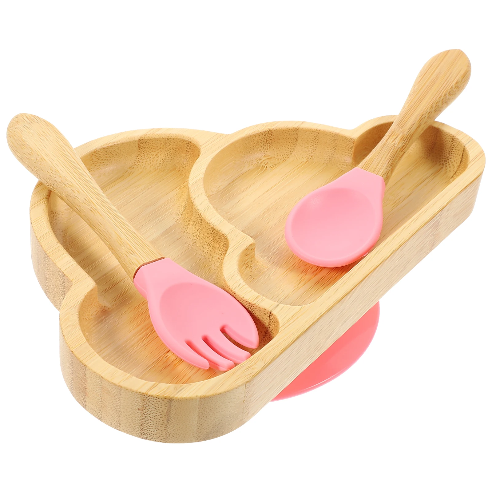 

1 комплект, набор бамбуковых тарелок на присоске для малышей, милая разделенная тарелка, ложка, вилка, предметы первой необходимости для кормления детей, набор тарелок для малышей