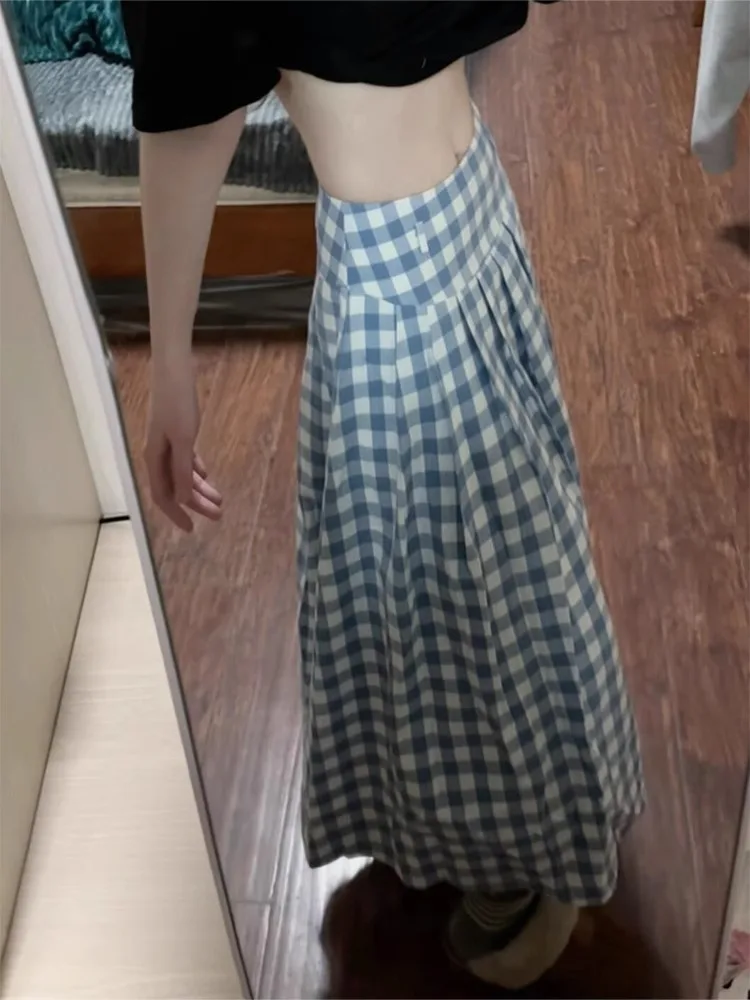 High Waist Plaid A-Line Midi Skirt Women's Korean Design Autumn Meat Covering Half Body Skirt Commute Style Loose Fit