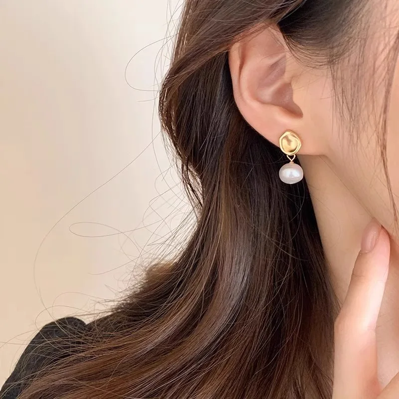 Elegant Imitation Pearl Dangle Earrings for Women Golden Irregular Geometry Round Drop Earrings Wedding Party Trendy Jewelry