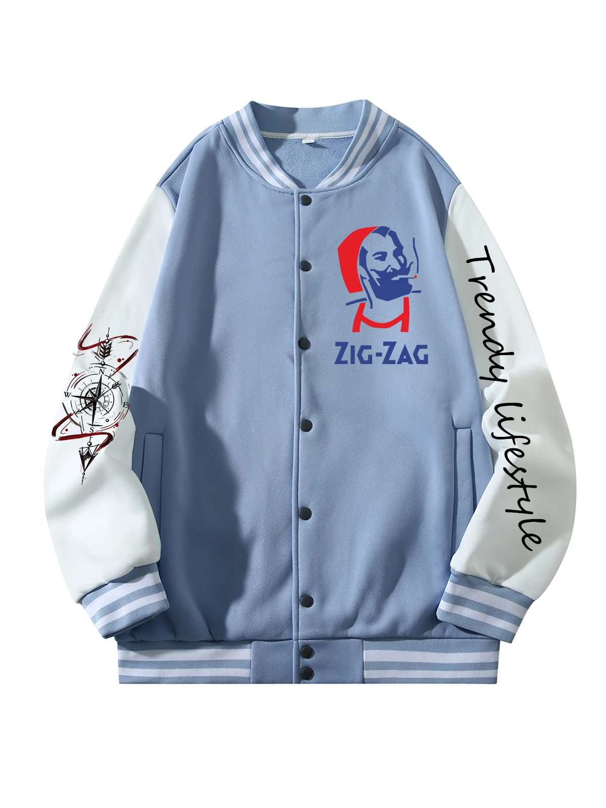 

Black Blue Green Double-Sided Print Jacket Loose Oversized XS-XXL Unisex Baseball Jacket Streetwear Coat Warm Fleece Soft Jacket