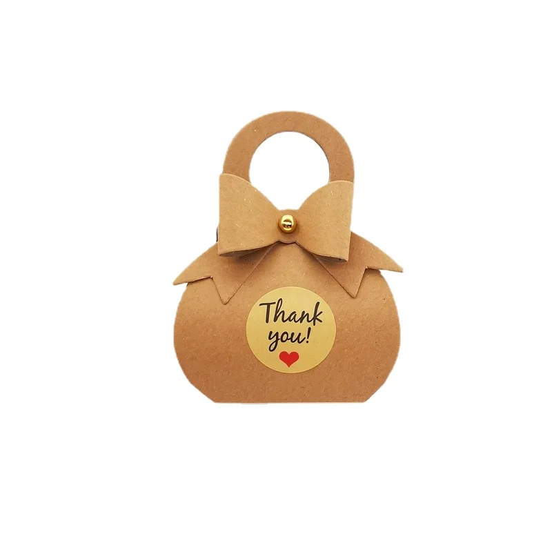 

10/30/50pcs Kraft Paper Thank You Wedding Candy Boxes with Handles Bownots Stickers Portable Gifts Packaging Bags Party Favors