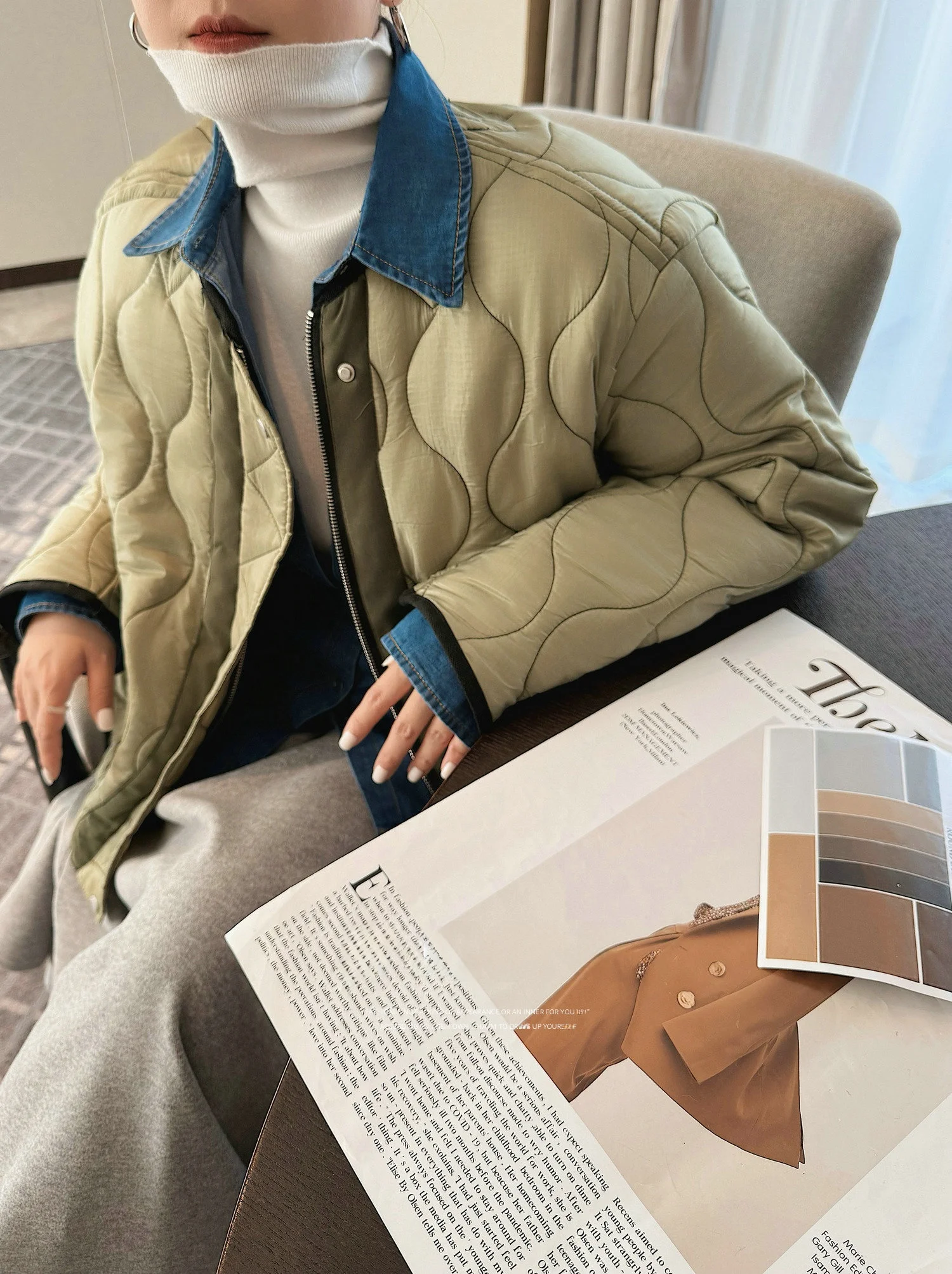 

JINGONI Women's Double-Sided Wear Loose Casual Cotton Jaet Diamond Pattern Autumn Winter New Sle Korean Sle