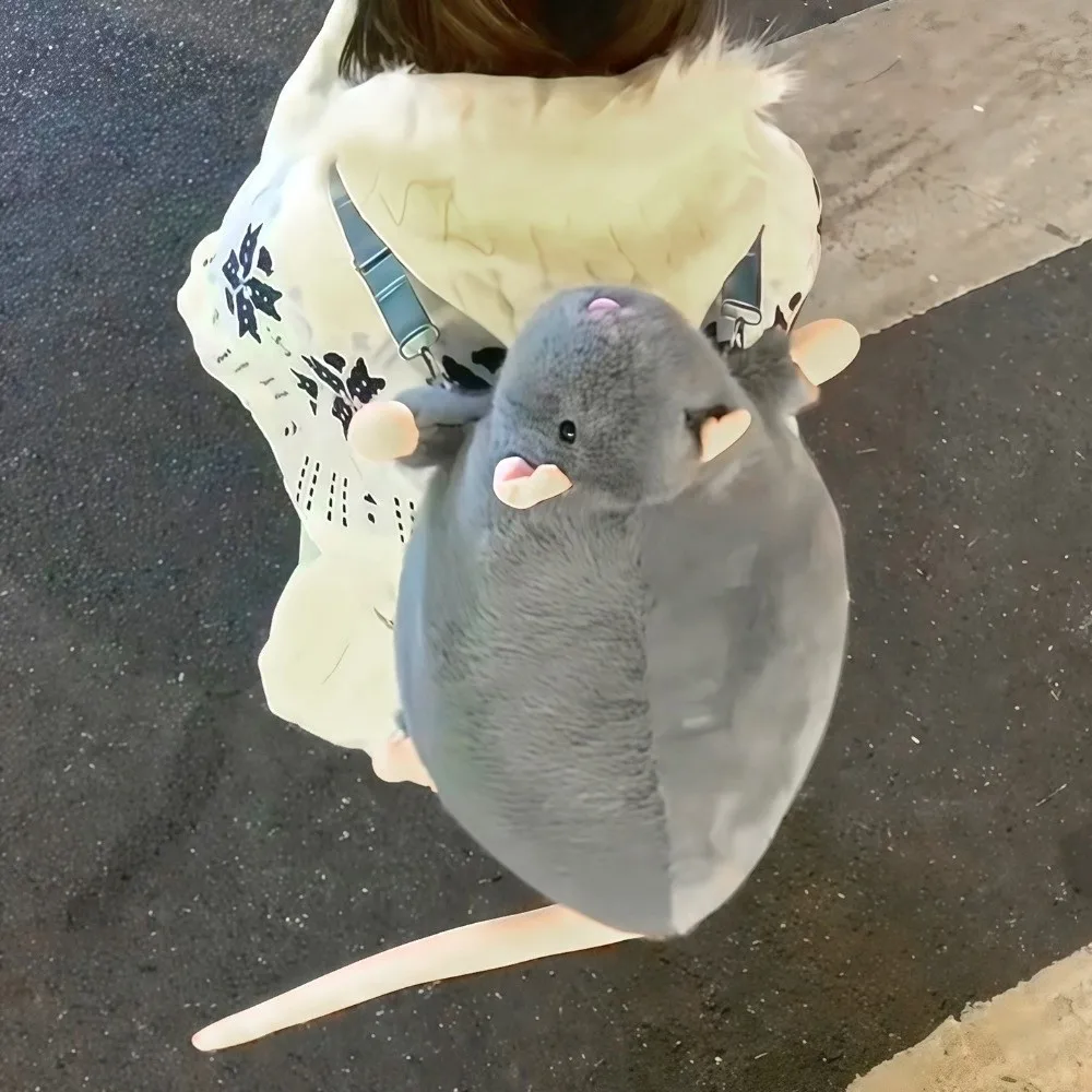 

Soft Flower Branch Rat Backpack Large Capacity Realistic Design Animal Figure School Bag Grey Brown Color Cartoon Mouse Daypack