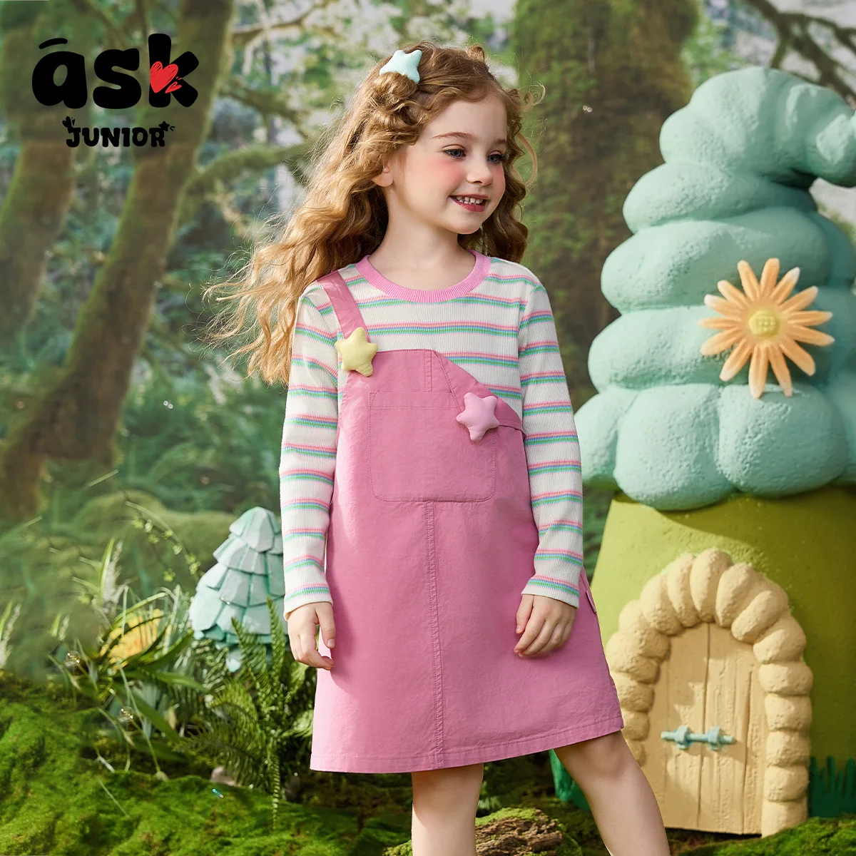 اسأل جونيور وهمية قطعتين فستان الفتيات تنورة الربيع الأطفال الدوبامين الأطفال المتوسطة والكبار الأطفال تي شيرت تنورة #5