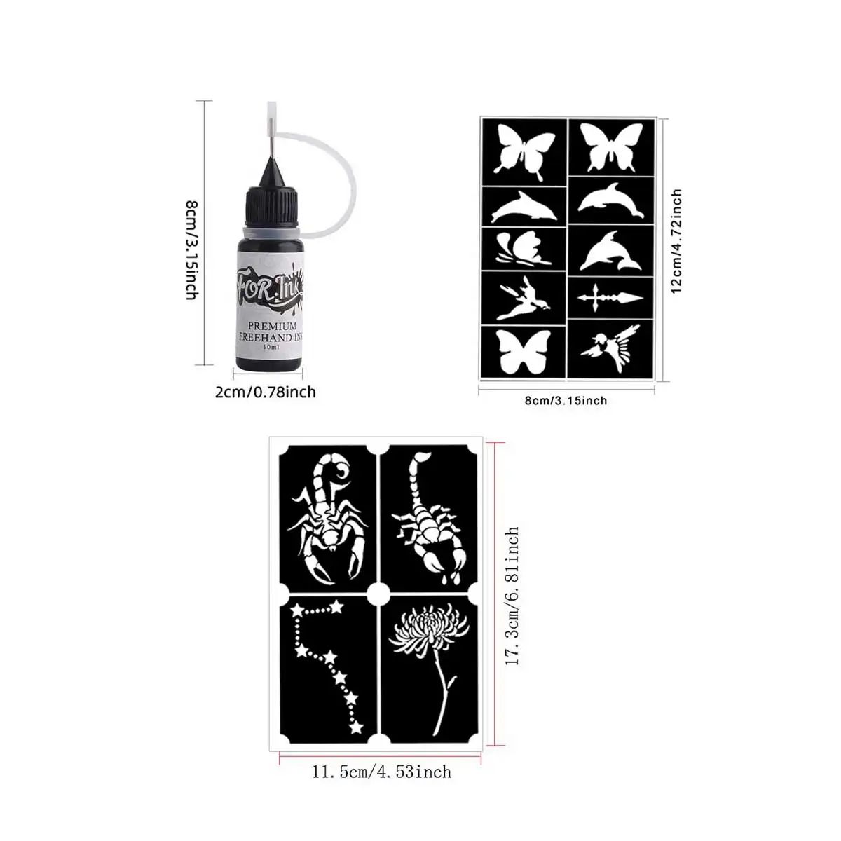 أحبار وشم مؤقتة طويلة الأمد مكونة من 8 ألوان مع 15 مجموعة استنسل، جل طلاء حر للوشم والحفلات الماكياج لجسم الوجه