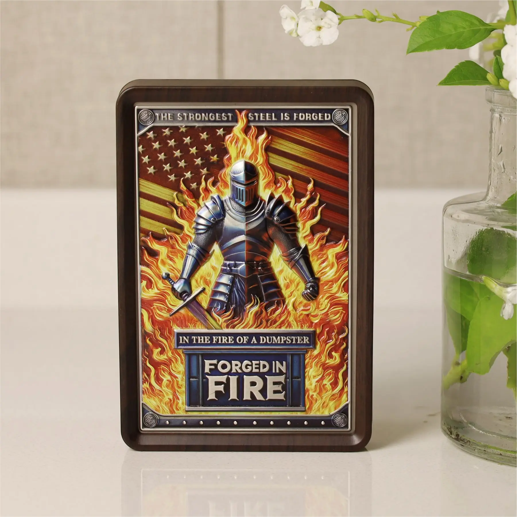 Metal Handicrafts Ornaments Garbage Bins Knight Badges Forged in Fire Commemorative MEDALS