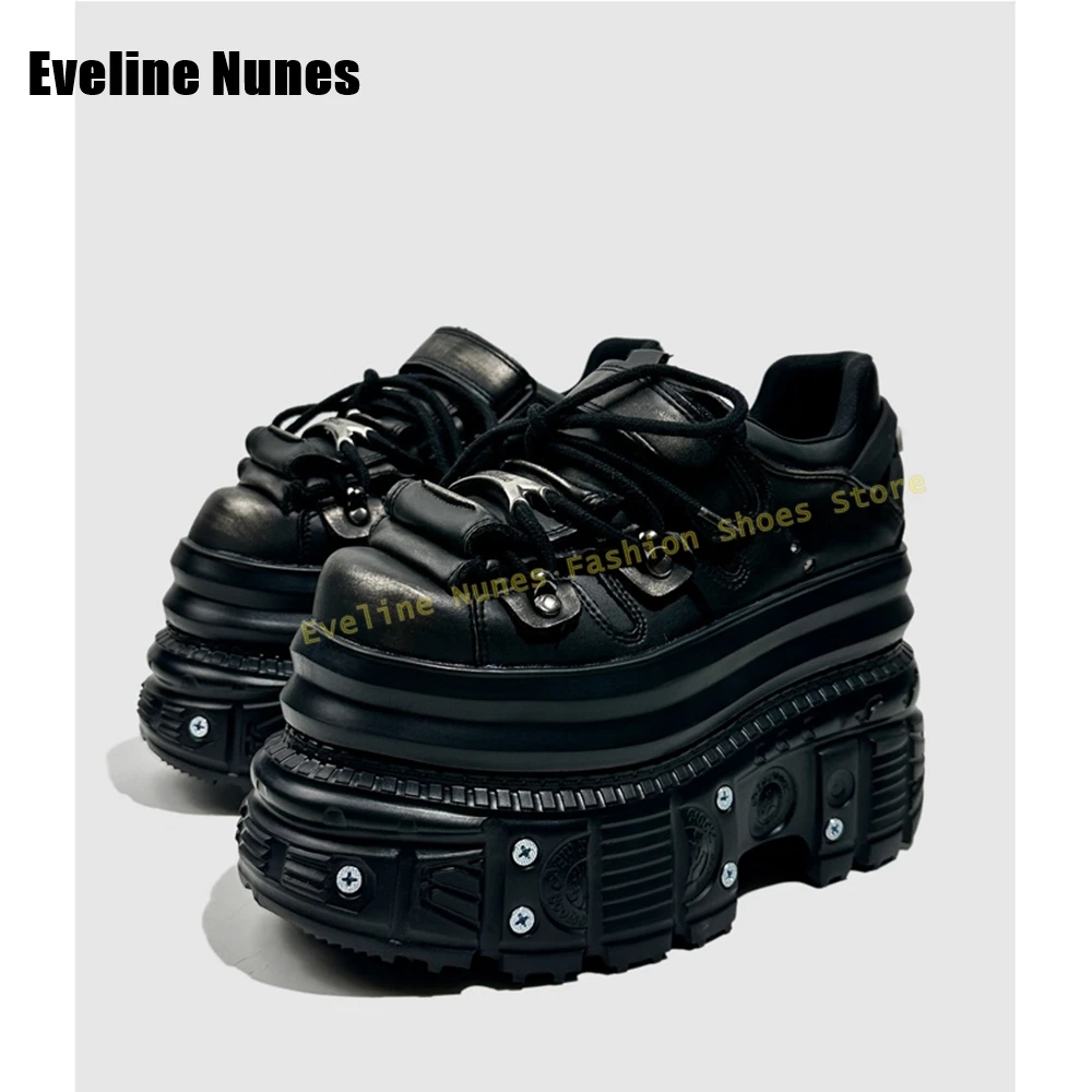 

Кроссовки на ультравысокой толстой подошве в стиле панк на платформе с круглым носком и металлическими заклепками, украшенные шнуровкой, тяжелые рабочие туфли Y2K для девочек, новинка 2023 года
