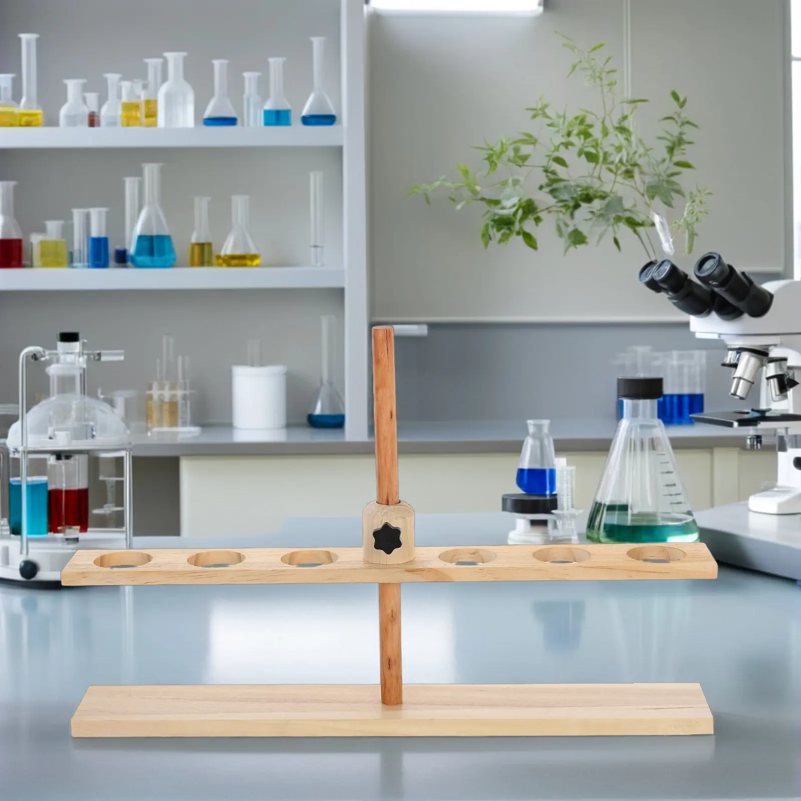 6 Hole Wooden Adjustable Chemistry Funnel Stand Laboratory Equipment Base for School Science Experiments Stem Education view 2