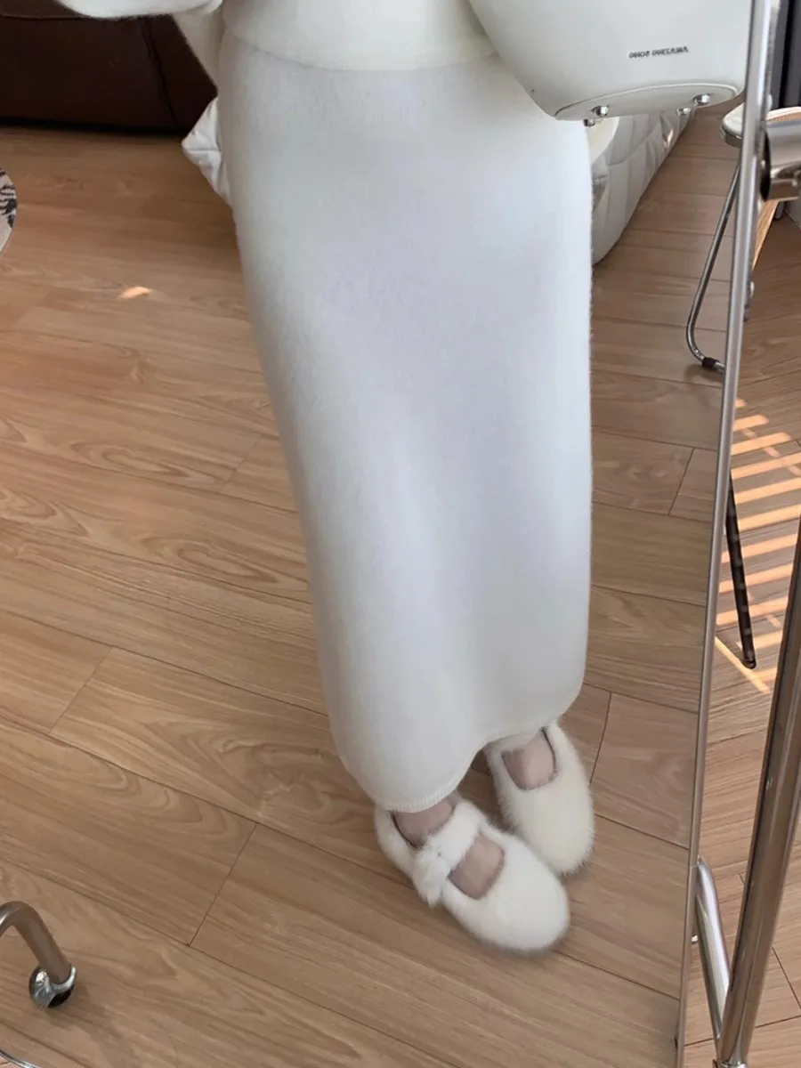 تنورة شمعية ناعمة للخريف والشتاء تنورة مستقيمة متعددة الاستخدامات ورقيقة محبوكة تنورة متوسطة وطويلة على شكل حرف H تنورة غير رسمية للنساء