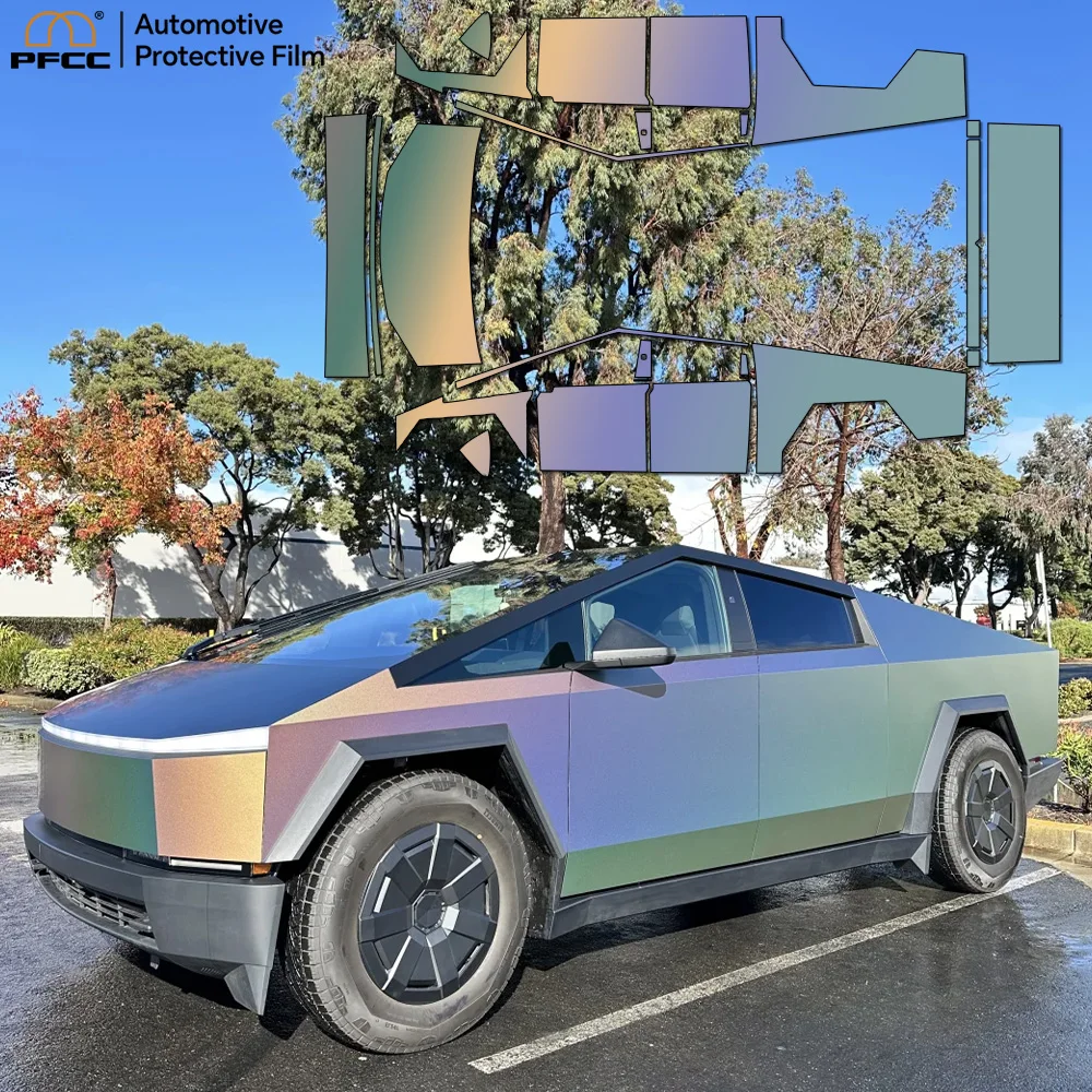 

Precut Satin Matte Black PET Vinyl Wrap Air‑Release Bubble‑Free Color Change Car Film Fit For Tesla Cybertruck Full Body