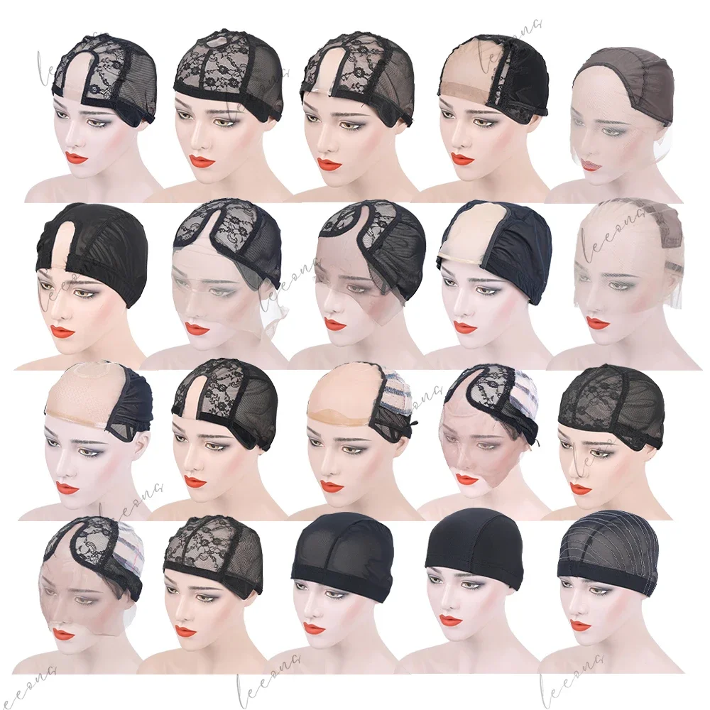 100pcs Wholesale Adjustable Closure Mono U Part Ventilated Wig Cap Spandex Mesh Dome Full Lace Wig Caps for Making Wigs