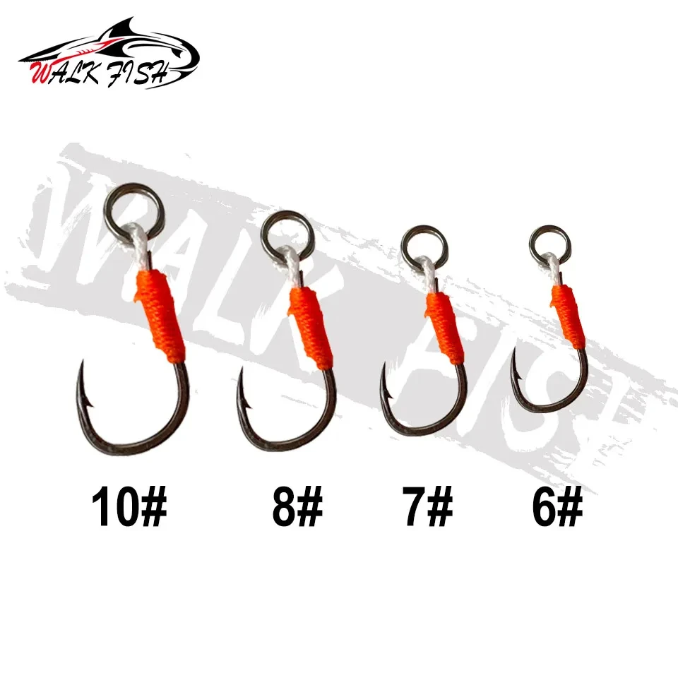 WALK FISH 10PCS Fishing Lure Hardbait Hook DIY Fishing Cast Jigs Assist Hook Barbed Single Jig Hooks Pesca High Carbon Steel