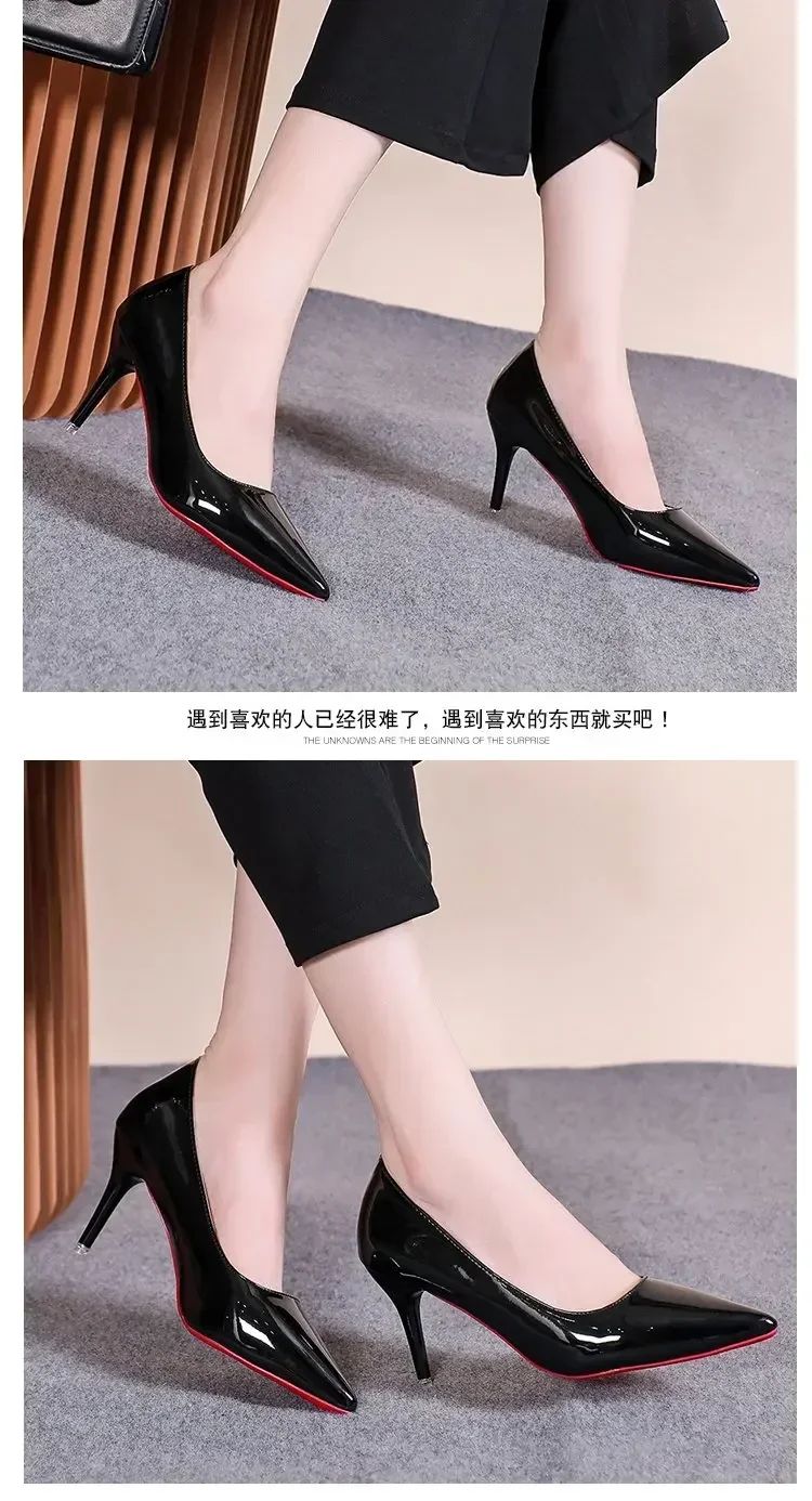Sexy Spitze Lackleder High Heels Elegante Damen-Stilettos für Partys Klassische Schwarze Pumps für Beruf und Freizeit – Detail 8