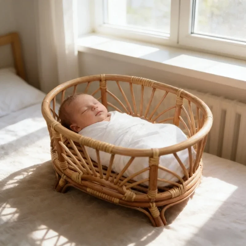 1pc Retro Rattan Crib Baby Pillow Newborn Studio Photography Props Kids Growth Souvenir Accessories For Baby Photo Shooting Use