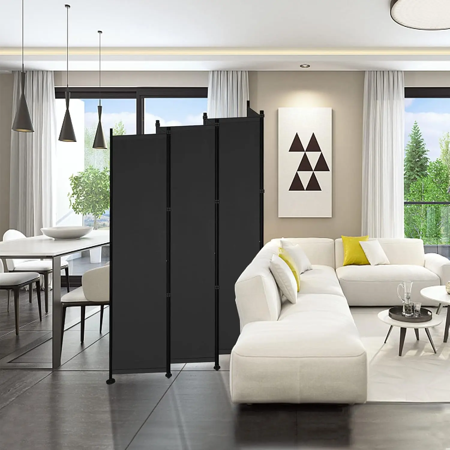 6 Panel Room Divider Folding Privacy Screen 6ft Tall Partition | Indoor Privacy Room Separator with Small Base for Living Room B