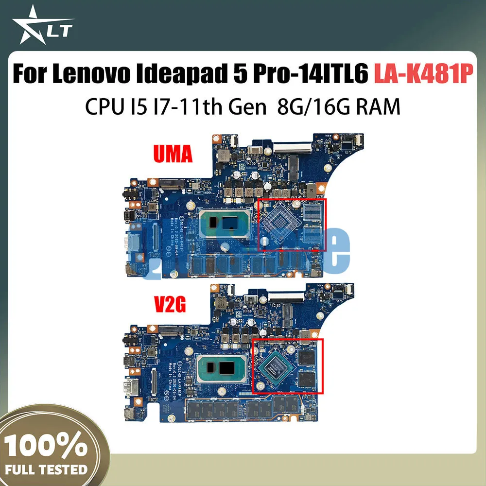 LA-K481P 노트북 메인보드, 레노버 아이디어패드 5 Pro-14ITL6 노트북 마더보드, CPU I5 I7-11th Gen 8G/16G RAM MX450 V2G