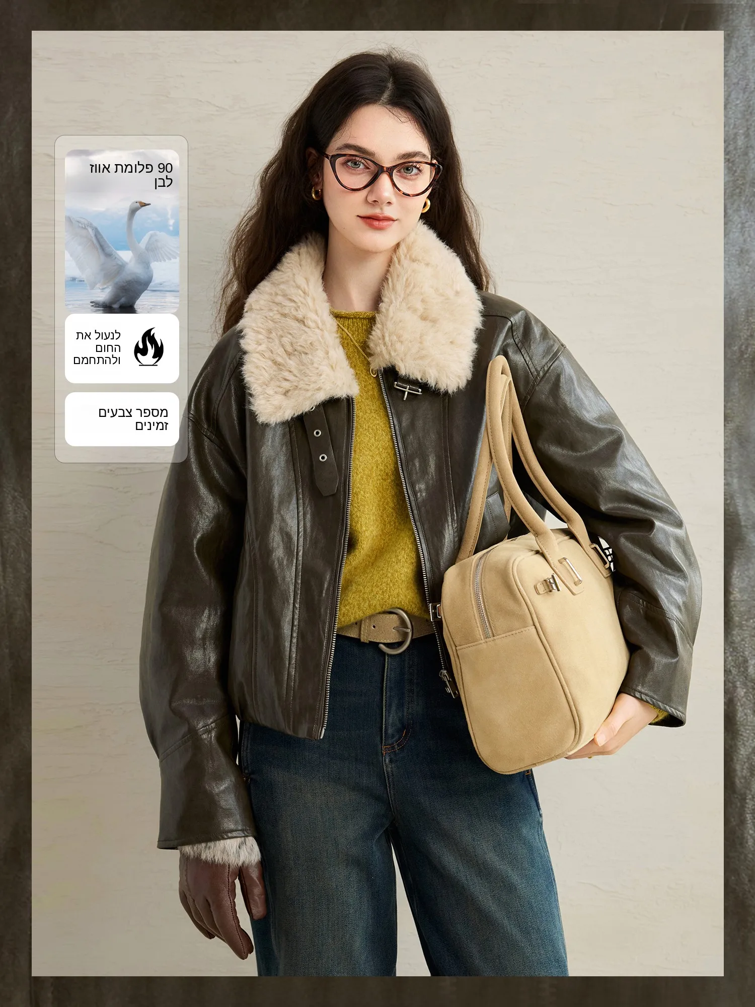 

Mantle Goose down Jaet High Loing 90 White Goose down Oil Waxed Leather Biker Flight Jaet Warm Casual Sle ort Coat