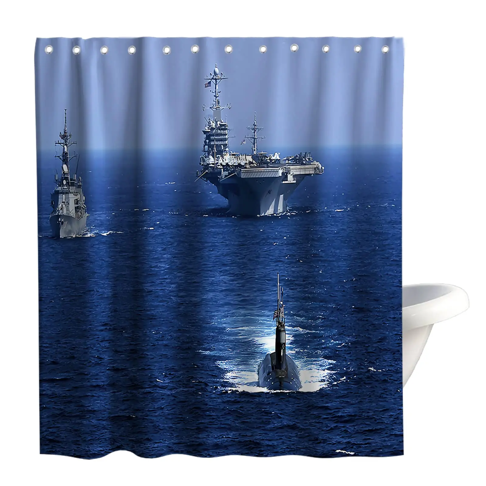 Warcraft Deck Jet Fighter Shower Curtain for Military Fans Bathroom,Warship Plane Coast Shower Curtain Fabric Bathroom Curtains