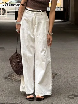 White Linen Wide-Leg Pants 2 White Cotton Linen Pants Women Wide Leg Formal Trousers Summer Straight Leg Suit Pants High Waist Ladies Formal Pants Loose 2