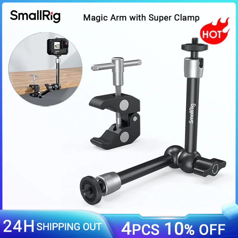 Zacisk SmallRig z gwintem 1/4" i 3/8" i regulowanym przegubowym ramieniem Magic z gwintem 1/4" do monitora