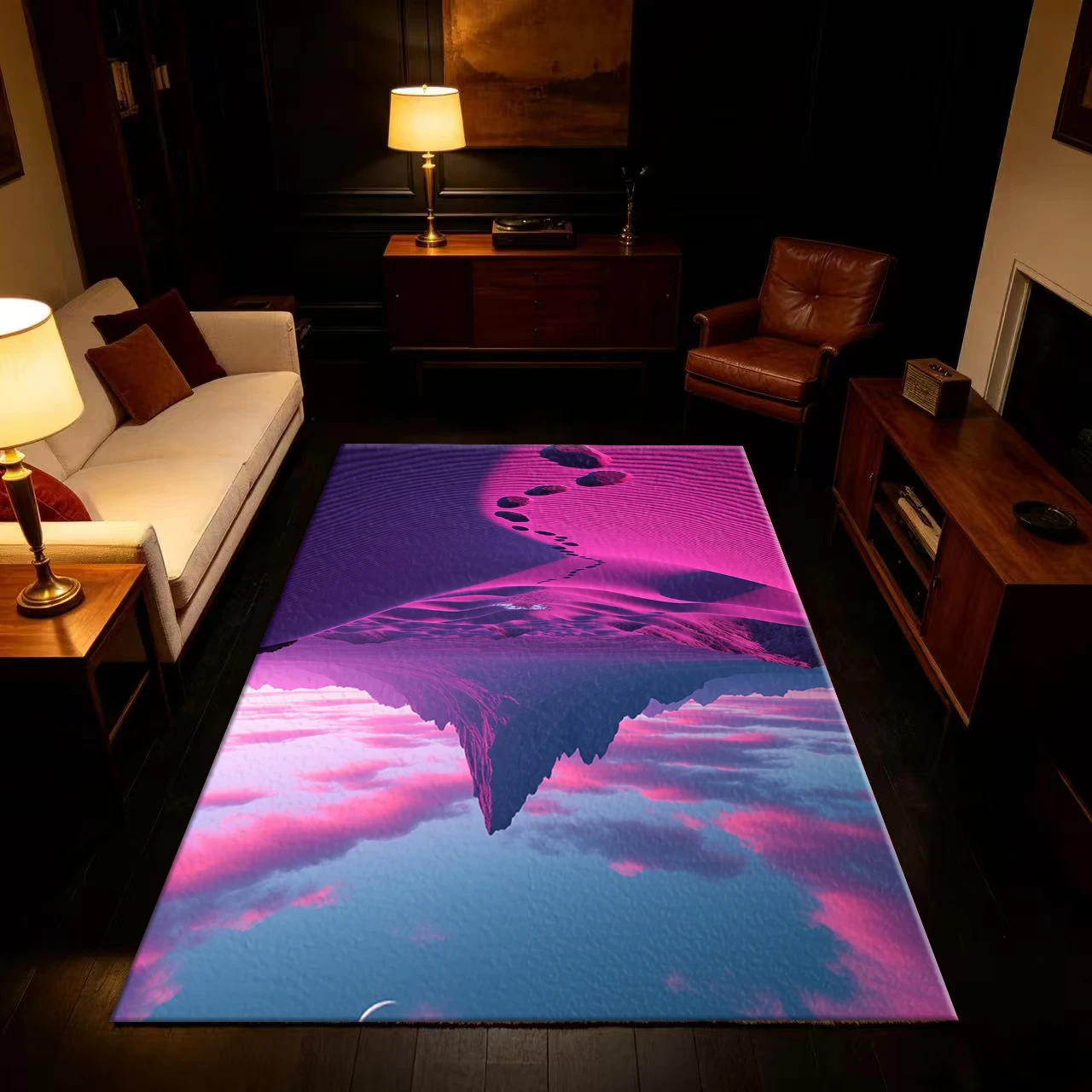 Dreamy Pink Purple Desert Dune Crescent-Shaped Surreal Landscape Carpet Floor Non-Slip Mat