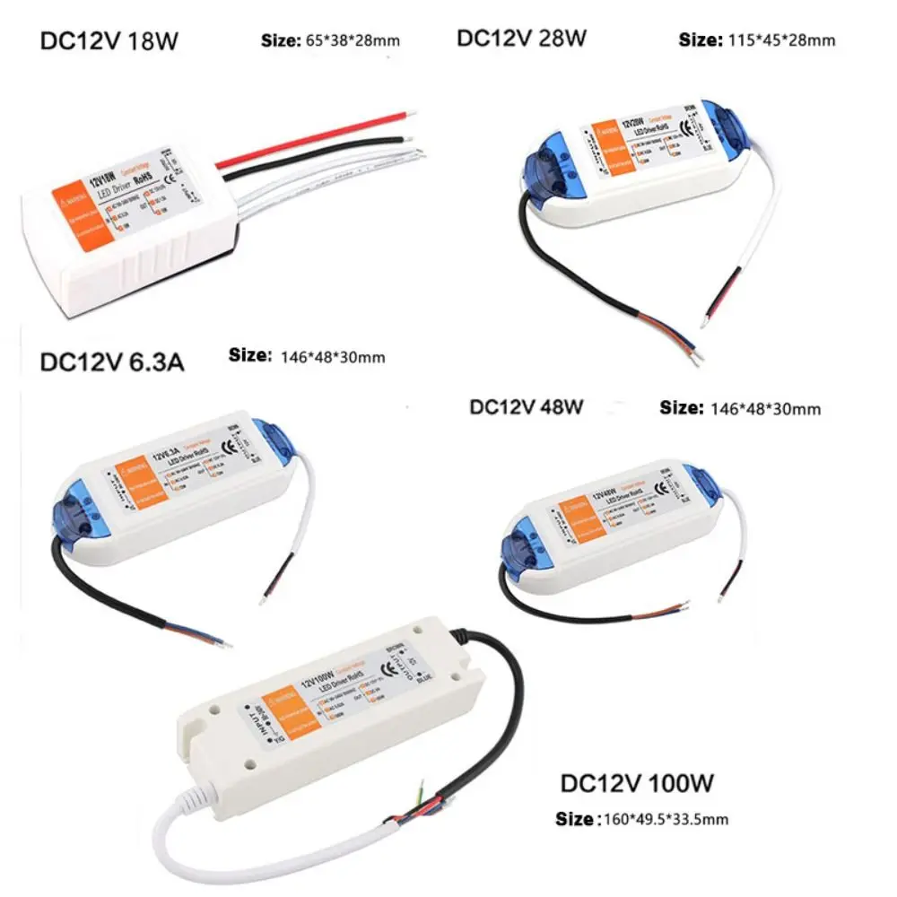 DC12V Power Supply 18W28W48W72W100W AC Adapter Led Driver With Overload Protection 110V 220V To 12V Lighting Transformer Switch