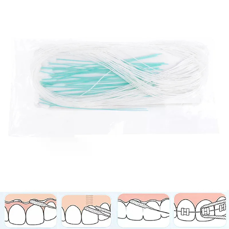 50pcs Toothpick Tool Floss Threaders Tooth Floss Holders Between Orthodontic Braces Bridge Hilo Dental Oral Clean