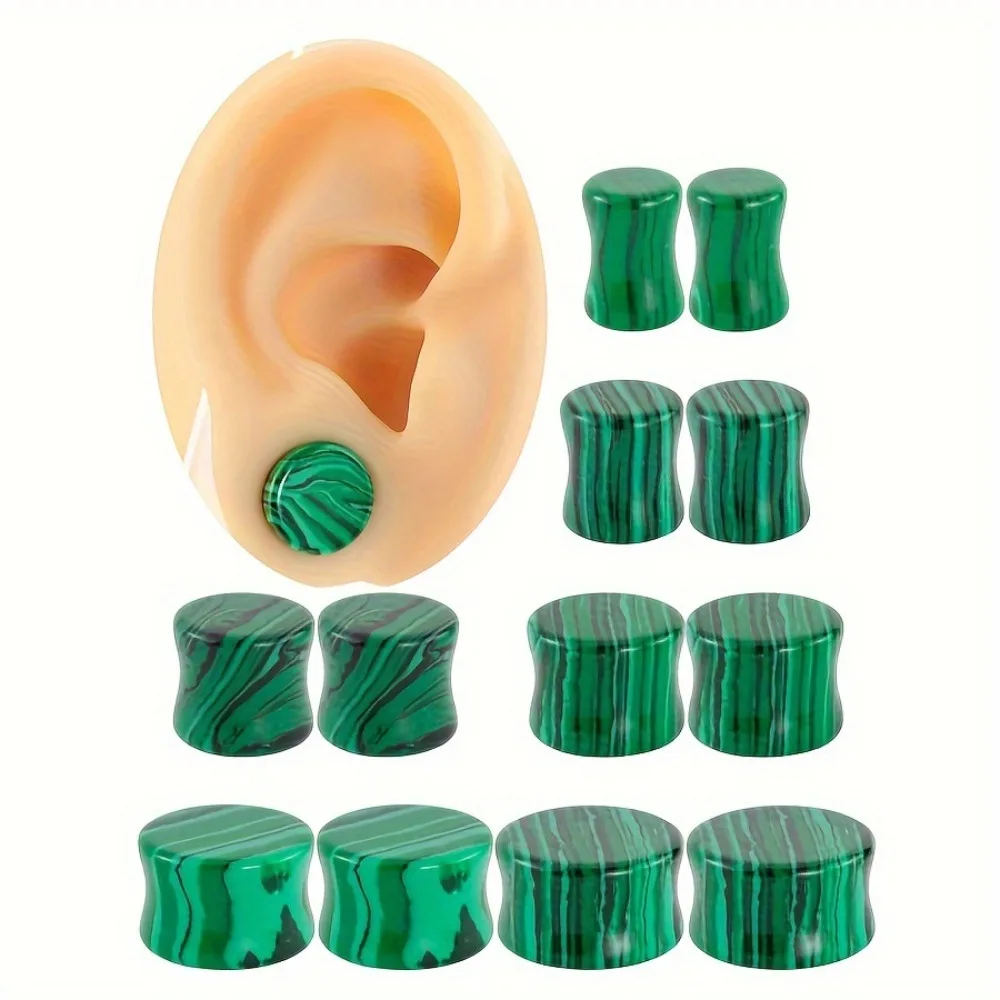 1 Paar Ohrstecker aus Naturstein, Pfau, lila Achat, strukturierter Stein, Tunnel-Plug, Dilatator, Piercing-Schmuck, 2g-5/8 Zoll – Detail 8