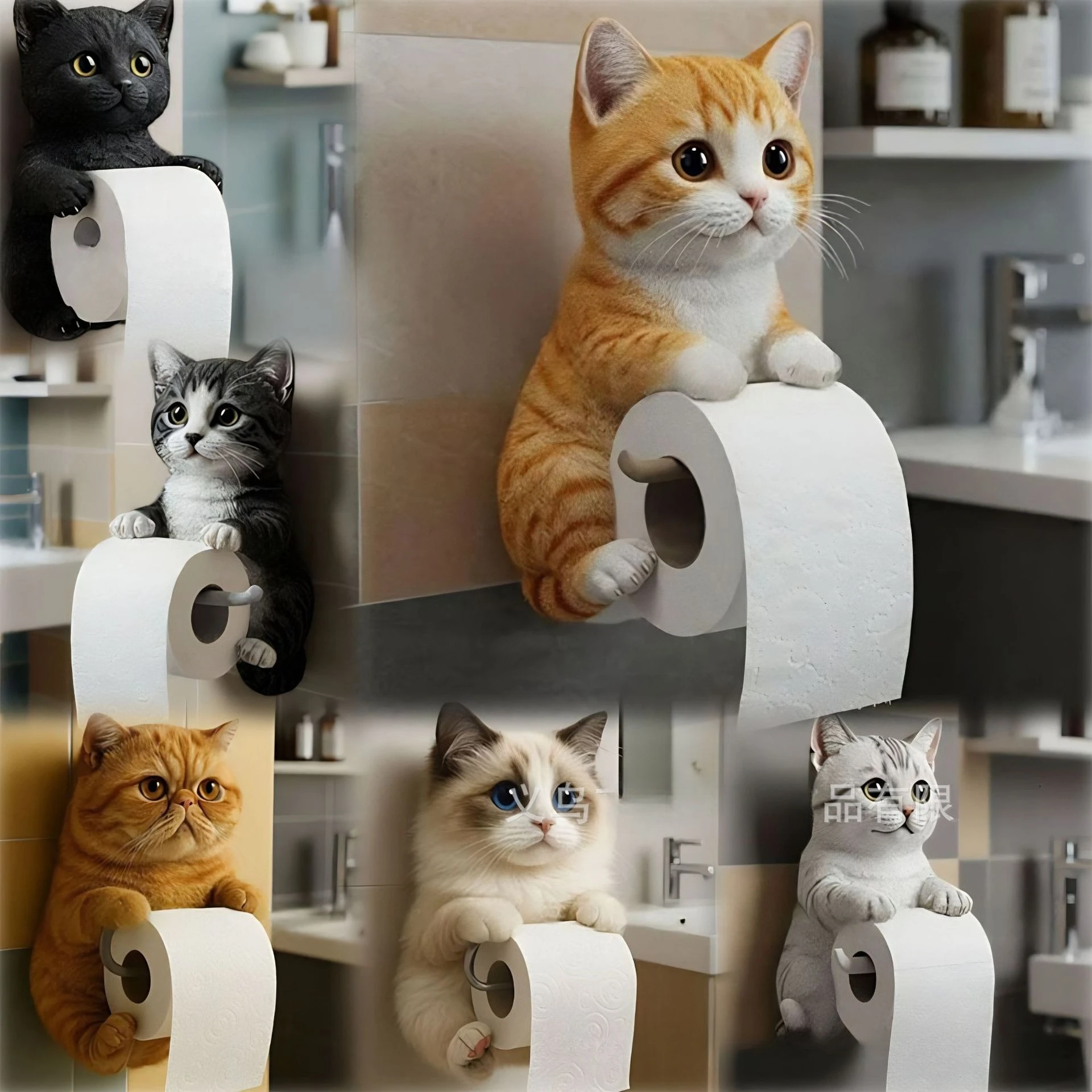 

Cute cat tissue rack toilet home decoration resin ornaments high-end niche