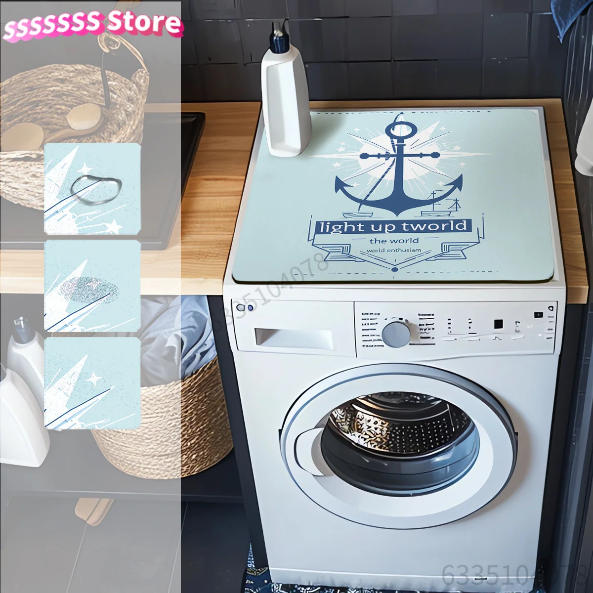 Anchor Badge Sailboat Club Text Washing Machine Dust Cover - Kitchen and Bathroom Accessories - Rubber and Polyester Material