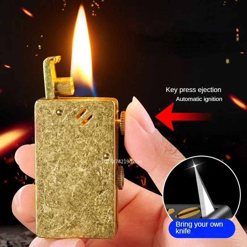 Multi-function Belt Knife Ejection Kerosene Lighter Automatic Ignition Creative Retro Grinding Wheel Metal Lighter Men\'s Gadgets