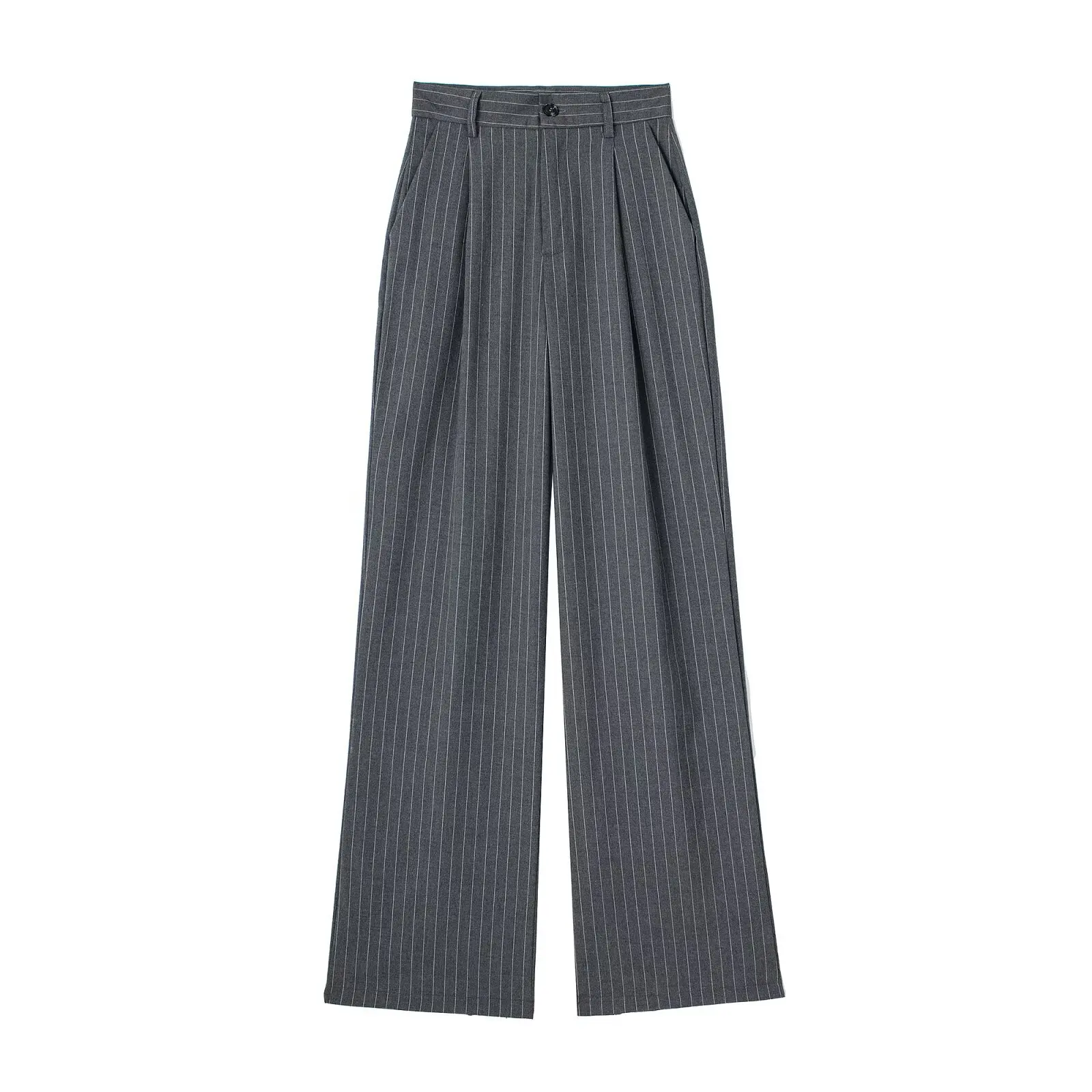 

Fashion Commuting Trousers For Women Spring Autumn New Casual Solid Color High Waist Button Striped Printed Wide Leg Pants
