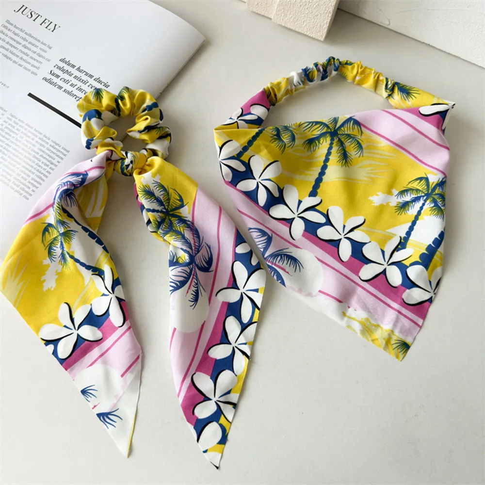 Elastic Sunscreen Hair Scrunchie, DIY Ponytail Ribbon Hair Rope, Triangle Bandanas, Holiday Beach Style, Acessórios para Cabelo, Alta